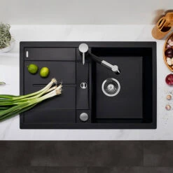 Blanco Metra 45 S Ultra Compact 1 Bowl Inset Black Silgranit Composite Kitchen Sink & Waste With Reversible Drainer - 780 X 500mm -Vado Sale Store blanco metra 45 s silgranit black sink 780x500 lifestyle 2