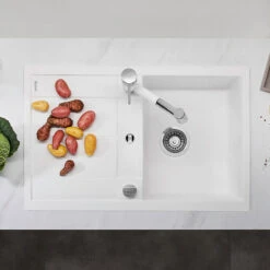 Blanco Metra 45 S Ultra Compact 1 Bowl Inset Black Silgranit Composite Kitchen Sink & Waste With Reversible Drainer - 780 X 500mm -Vado Sale Store blanco metra 45 s silgranit white sink 780x500 lifestyle 1