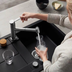 Blanco Metra 5 S Compact 1 Bowl Inset Tartufo Silgranit Composite Kitchen Sink & Waste With Reversible Drainer - 860 X 500mm -Vado Sale Store blanco metra 5 s silgranit black sink 860x500 lifestyle 3