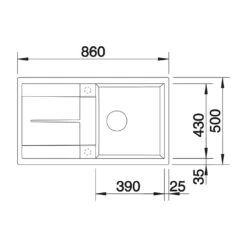 Blanco Metra 5 S Compact 1 Bowl Inset Tartufo Silgranit Composite Kitchen Sink & Waste With Reversible Drainer - 860 X 500mm -Vado Sale Store blanco metra 5 s silgranit sink 860x500 tech drawing