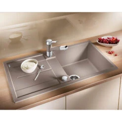 Blanco Metra 5 S Compact 1 Bowl Inset Tartufo Silgranit Composite Kitchen Sink & Waste With Reversible Drainer - 860 X 500mm -Vado Sale Store blanco metra 5 s silgranit trtufo sink 860x500 lifestyle 1