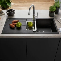 Blanco Metra 6 S 1.5 Bowl Inset Rock Grey Silgranit Composite Kitchen Sink & Waste With Reversible Drainer - 1000 X 500mm 27 Blanco Metra 6 S 1.5 Bowl Inset Rock Grey Silgranit Composite Kitchen Sink & Waste With Reversible Drainer - 1000 X 500mm -Vado Sale Store blanco metra 6 s silgranit black sink 1000x500 lifestyle 1