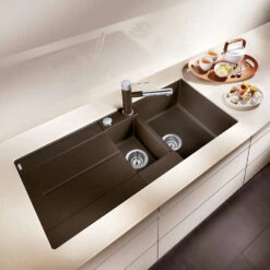 Blanco Metra 6 S 1.5 Bowl Inset Rock Grey Silgranit Composite Kitchen Sink & Waste With Reversible Drainer - 1000 X 500mm 39 Blanco Metra 6 S 1.5 Bowl Inset Rock Grey Silgranit Composite Kitchen Sink & Waste With Reversible Drainer - 1000 X 500mm -Vado Sale Store blanco metra 6 s silgranit coffee sink 1000x500 lifestyle 2