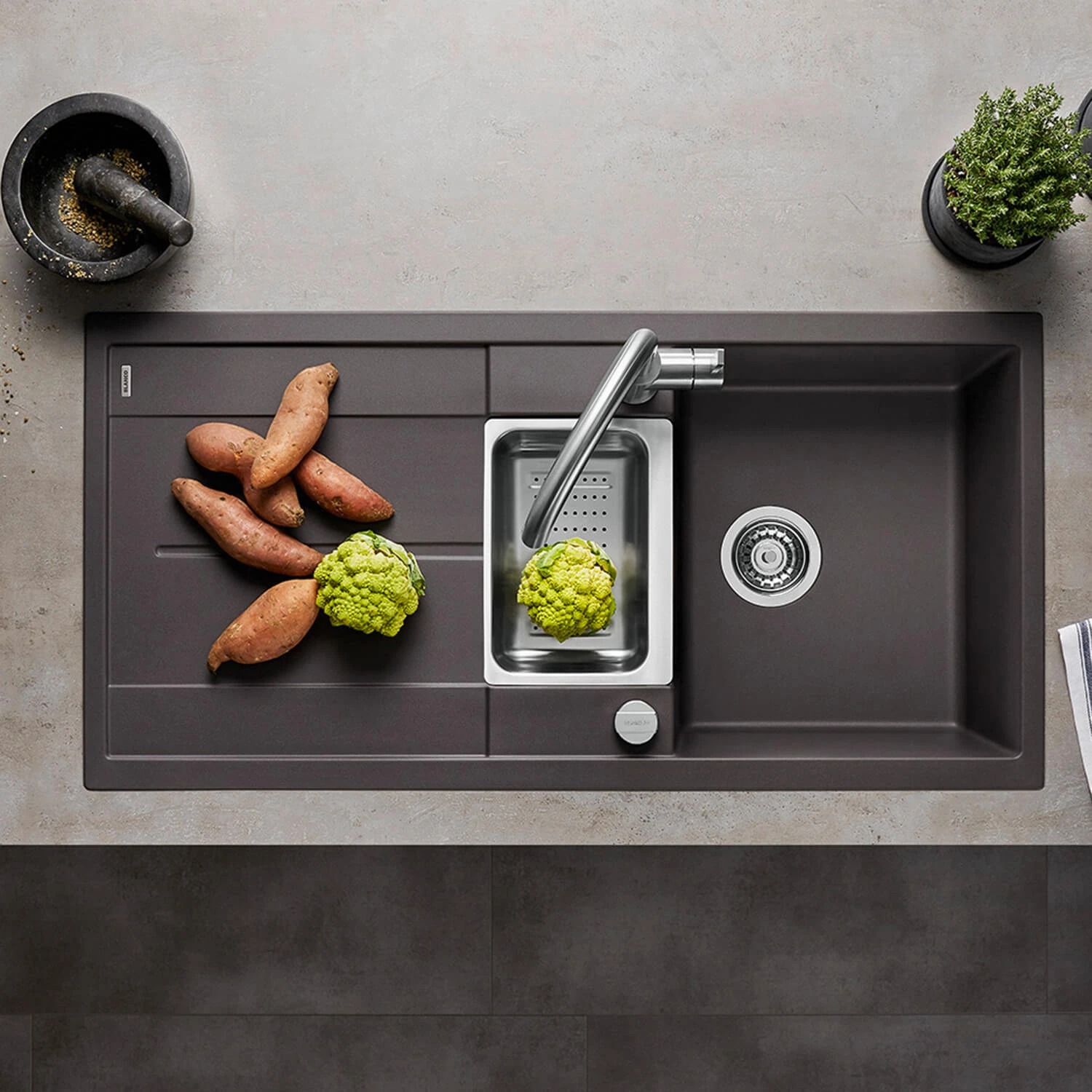 Blanco Metra 6 S 1.5 Bowl Inset Rock Grey Silgranit Composite Kitchen Sink & Waste With Reversible Drainer - 1000 X 500mm 14 Blanco Metra 6 S 1.5 Bowl Inset Rock Grey Silgranit Composite Kitchen Sink & Waste With Reversible Drainer - 1000 X 500mm - Image 12