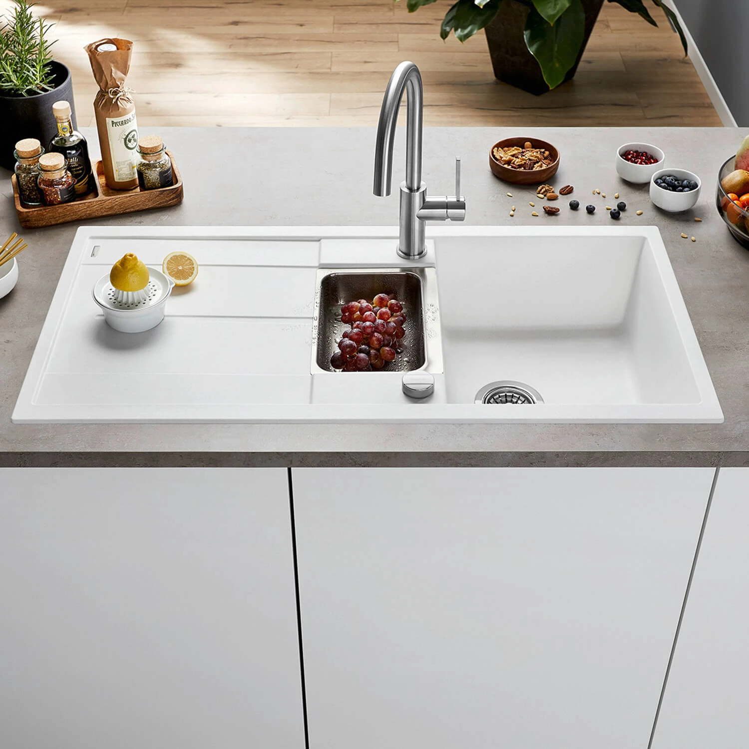 Blanco Metra 6 S 1.5 Bowl Inset Rock Grey Silgranit Composite Kitchen Sink & Waste With Reversible Drainer - 1000 X 500mm 4 Blanco Metra 6 S 1.5 Bowl Inset Rock Grey Silgranit Composite Kitchen Sink & Waste With Reversible Drainer - 1000 X 500mm - Image 2