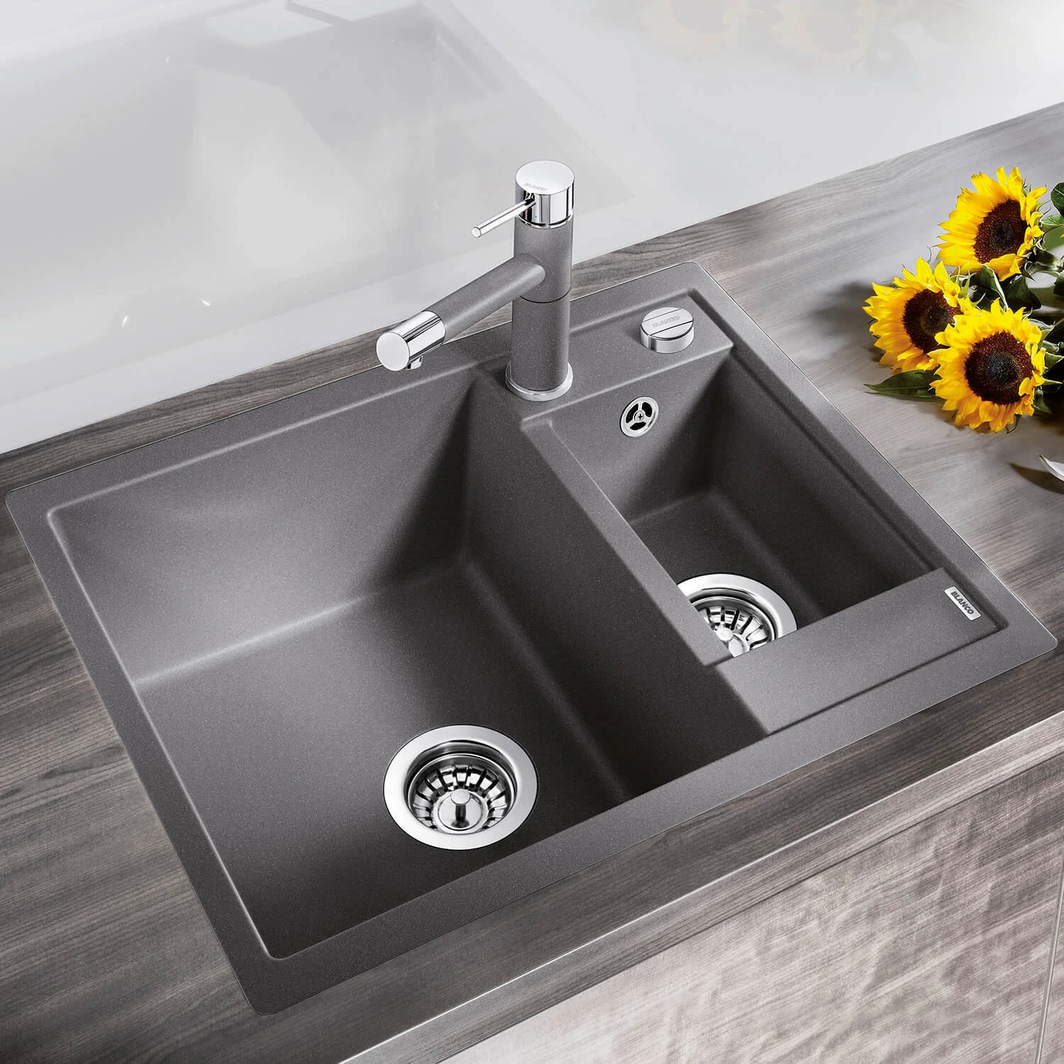 Blanco Metra 6 1.5 Bowl Inset Or Undermount Rock Grey Silgranit Composite Kitchen Sink & Waste - 615 X 500mm 7 Blanco Metra 6 1.5 Bowl Inset Or Undermount Rock Grey Silgranit Composite Kitchen Sink & Waste - 615 X 500mm - Image 5