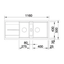 Blanco Metra 8 S 1.5 Bowl Inset White Silgranit Composite Kitchen Sink & Waste With Reversible Drainer - 1160 X 500mm -Vado Sale Store blanco metra 8 s silgranit sink 1160x500 tech drawing