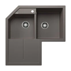 Blanco Metra 9 E Corner 1.5 Bowl Inset Anthracite Silgranit Composite Kitchen Sink & Waste - 830 X 830mm -Vado Sale Store blanco metra corner 1.5 bowl sink 830x830 volcano grey