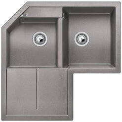 Blanco Metra 9 E Corner 1.5 Bowl Inset Anthracite Silgranit Composite Kitchen Sink & Waste - 830 X 830mm -Vado Sale Store blanco metra corner 1.5 bowl sink alumetallic