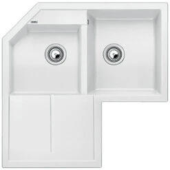 Blanco Metra 9 E Corner 1.5 Bowl Inset Anthracite Silgranit Composite Kitchen Sink & Waste - 830 X 830mm -Vado Sale Store blanco metra corner 1.5 bowl sink white cutout