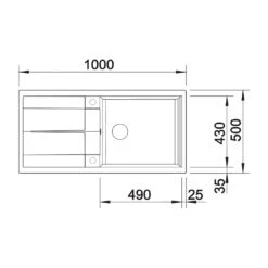 Blanco Metra XL 6 S 1 Bowl Inset Anthracite Silgranit Composite Kitchen Sink & Waste With Reversible Drainer - 1000 X 500mm 39 Blanco Metra XL 6 S 1 Bowl Inset Anthracite Silgranit Composite Kitchen Sink & Waste With Reversible Drainer - 1000 X 500mm -Vado Sale Store blanco metra xl 6 s silgranit sink 1000x500 tech drawing