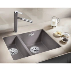 Blanco Subline 1.5 Bowl Undermount Black Silgranit Composite Kitchen Sink & Waste With Right Hand Main Bowl - 555 X 460mm -Vado Sale Store blanco subline 1 5 bowl alumetallic silgranit sink 555x460mm rh lifestyle
