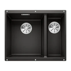 Blanco Subline 1.5 Bowl Undermount Black Silgranit Composite Kitchen Sink & Waste With Right Hand Main Bowl - 555 X 460mm -Vado Sale Store blanco subline 1 5 bowl black silgranit sink 555x460mm lh cutout