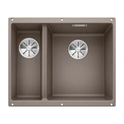 Blanco Subline 1.5 Bowl Undermount Black Silgranit Composite Kitchen Sink & Waste With Right Hand Main Bowl - 555 X 460mm -Vado Sale Store blanco subline 1 5 bowl tartufo silgranit sink 555x460mm rh cutout