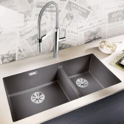 Blanco Subline 1.75 Bowl Undermount Rock Grey Silgranit Composite Kitchen Sink & Waste - 855 X 460mm -Vado Sale Store blanco subline 1 75 bowl rock grey silgranit sink 855x460mm lifestyle