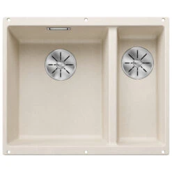 Blanco Subline 1.5 Bowl Undermount Black Silgranit Composite Kitchen Sink & Waste With Right Hand Main Bowl - 555 X 460mm -Vado Sale Store blanco subline 1.5 bowl undermount sink 555x460 left soft white