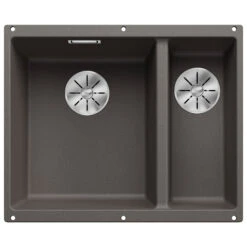 Blanco Subline 1.5 Bowl Undermount Black Silgranit Composite Kitchen Sink & Waste With Right Hand Main Bowl - 555 X 460mm -Vado Sale Store blanco subline 1.5 bowl undermount sink 555x460 left volcano grey