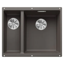 Blanco Subline 1.5 Bowl Undermount Black Silgranit Composite Kitchen Sink & Waste With Right Hand Main Bowl - 555 X 460mm -Vado Sale Store blanco subline 1.5 bowl undermount sink 555x460 right volcano grey