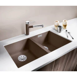 Blanco Subline 2 Bowl Undermount Coffee Silgranit Composite Kitchen Sink & Waste - 755 X 460mm -Vado Sale Store blanco subline 2 bowl coffee silgranit sink 755x460mm lifestyle