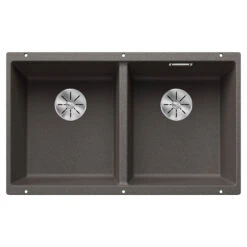 Blanco Subline 2 Bowl Undermount Coffee Silgranit Composite Kitchen Sink & Waste - 755 X 460mm -Vado Sale Store blanco subline 2 bowl undermount sink 755x460 volcano grey