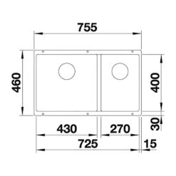 Blanco Subline XL 1.5 Bowl Undermount Coffee Silgranit Composite Kitchen Sink & Waste - 755 X 460mm 23 Blanco Subline XL 1.5 Bowl Undermount Coffee Silgranit Composite Kitchen Sink & Waste - 755 X 460mm -Vado Sale Store blanco subline xl 1 5 bowl black silgranit sink 755x460mm tech drawing