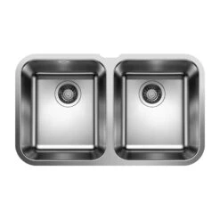 Blanco Supra 340/340-U Double Bowl Undermount Brushed Stainless Steel Kitchen Sink & Waste - 765 X 450mm