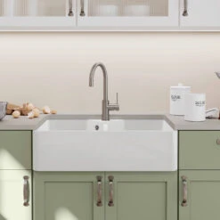 Blanco Villae Belfast Farmhouse Double Bowl Crystal Gloss White Ceramic Kitchen Sink & Waste - 794 X 490mm