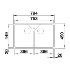 Blanco Villae Belfast Farmhouse Double Bowl Crystal Gloss White Ceramic Kitchen Sink & Waste - 794 X 490mm 9 Blanco Villae Belfast Farmhouse Double Bowl Crystal Gloss White Ceramic Kitchen Sink & Waste - 794 X 490mm -Vado Sale Store blanco villae farmhouse double bowl tech drawing