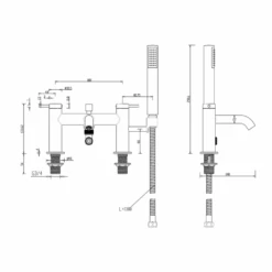 Britton Bathrooms Hoxton Bath Shower Mixer Tap - Matt Black -Vado Sale Store britton bathrooms hoxton bath shower mixer technical drawing 2