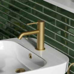 Britton Bathrooms Hoxton Slim Basin Mixer Tap - Brushed Brass 11 Britton Bathrooms Hoxton Slim Basin Mixer Tap - Brushed Brass -Vado Sale Store britton bathrooms hoxton mono basin tap brushed brass lifestyle
