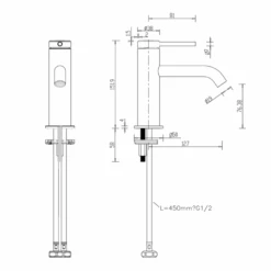 Britton Bathrooms Hoxton Slim Basin Mixer Tap - Chrome -Vado Sale Store britton bathrooms hoxton slim basin mixer tap technical drawing 2
