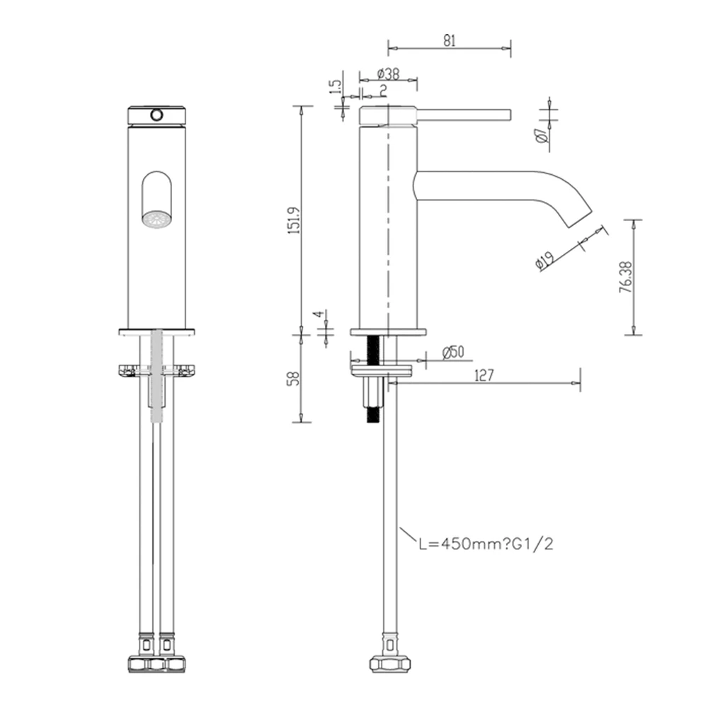 Britton Bathrooms Hoxton Slim Basin Mixer Tap - Matt Black 15 Britton Bathrooms Hoxton Slim Basin Mixer Tap - Matt Black - Image 13