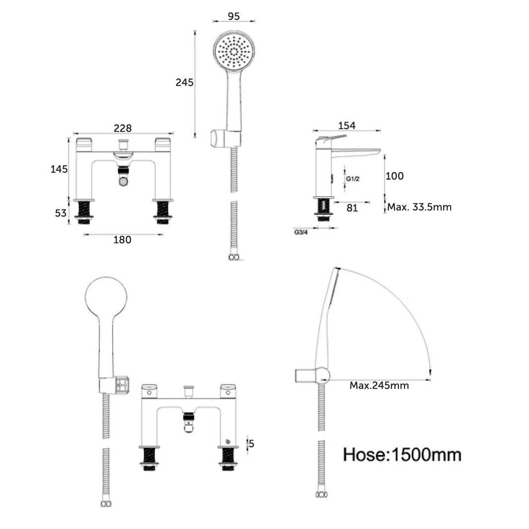 Britton Bathrooms Greenwich Bath Shower Mixer Tap - Matt Black 6 Britton Bathrooms Greenwich Bath Shower Mixer Tap - Matt Black - Image 4