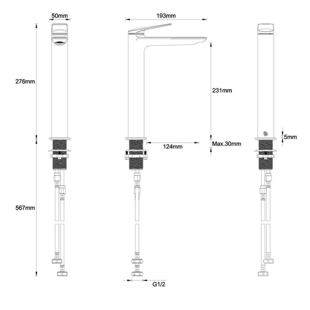Britton Bathrooms Greenwich Tall Basin Mixer Tap - Brushed Brass 4 Britton Bathrooms Greenwich Tall Basin Mixer Tap - Brushed Brass - Image 2
