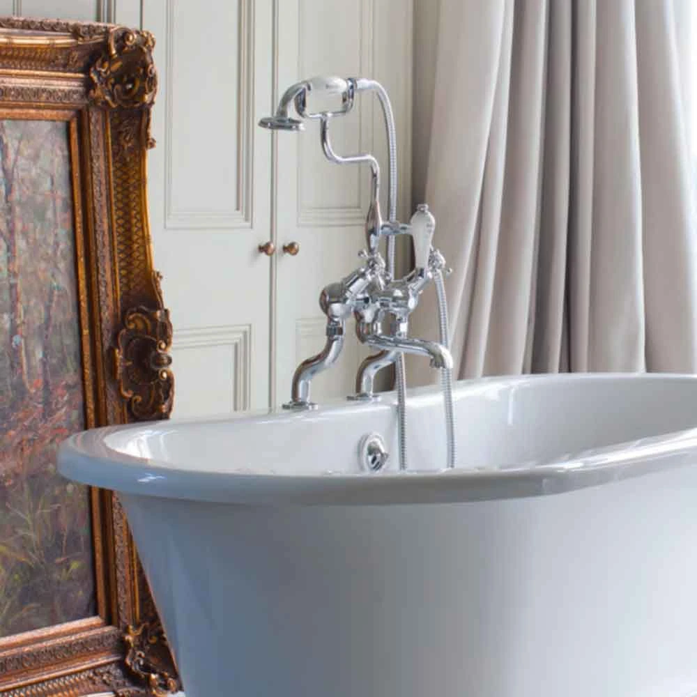 Burlington Anglesey Deck Mounted Bath Shower Mixer With Straight Valves 4 Burlington Anglesey Deck Mounted Bath Shower Mixer With Straight Valves - Image 2