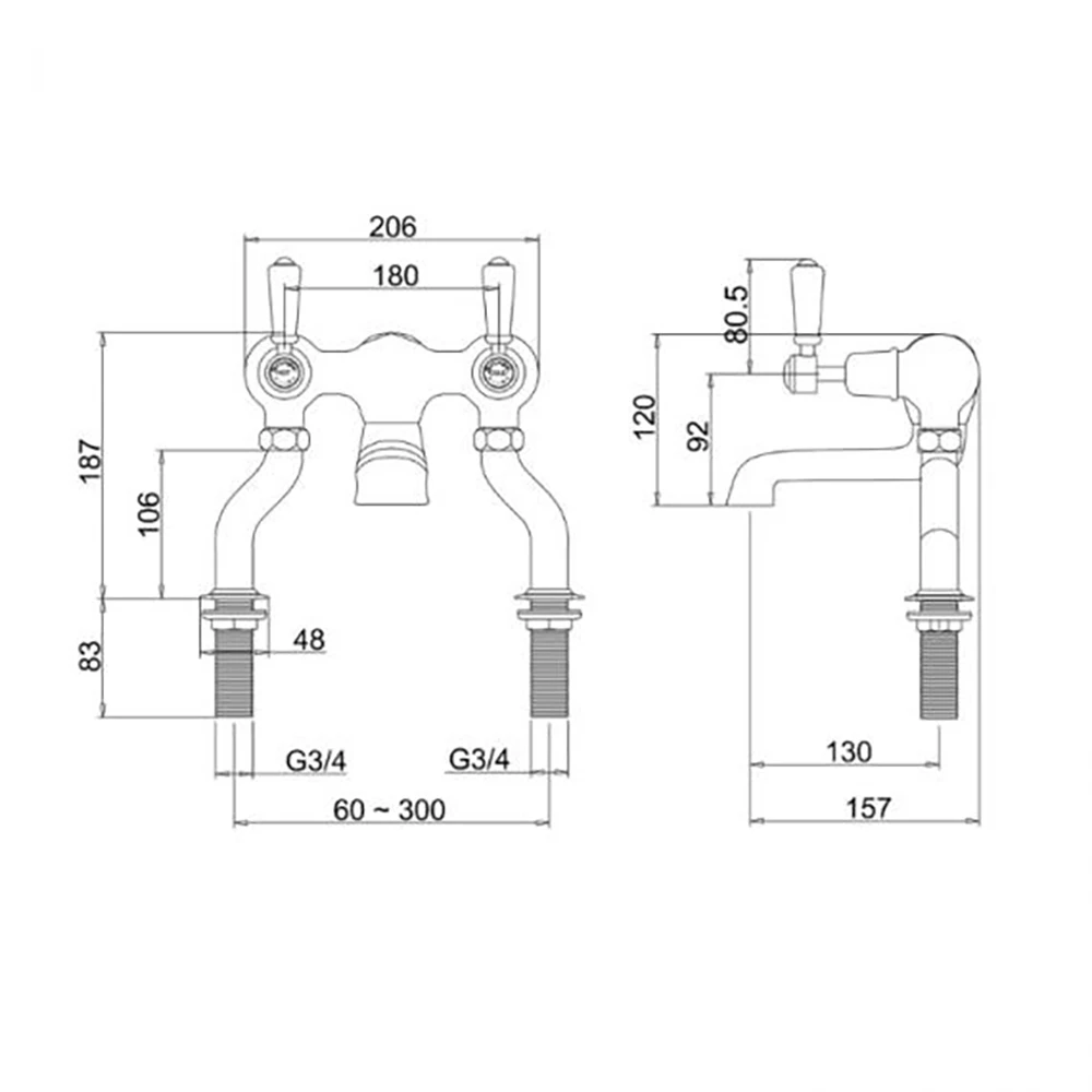 Burlington Kensington Deck Mounted Bath Filler Tap With Straight Valves 4 Burlington Kensington Deck Mounted Bath Filler Tap With Straight Valves - Image 2