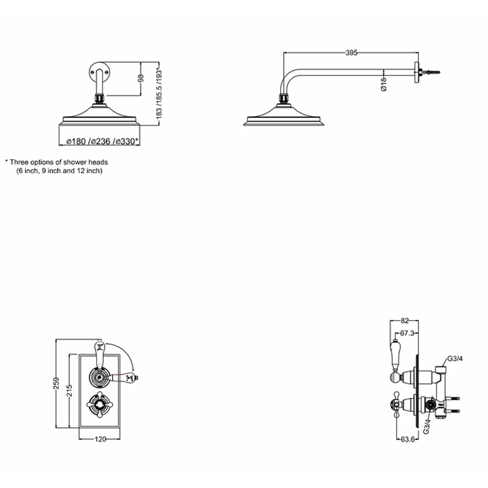 Burlington Trent Concealed Thermostatic Shower Kit - 12" Shower Head 5 Burlington Trent Concealed Thermostatic Shower Kit - 12" Shower Head - Image 3