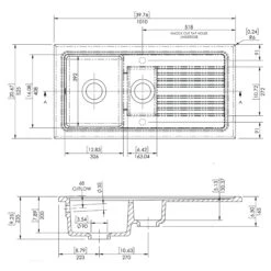 Butler & Rose 1.5 Bowl White Ceramic Kitchen Sink With Reversible Drainer - 1010mm X 525mm -Vado Sale Store butler and rose 1.5 bowl white ceramic kitchen sink technical drawing