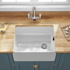 Butler & Rose Ceramic Fireclay Belfast Traditional Kitchen Sink With Weir Overflow & Basket Strainer Waste - 595 X 455mm -Vado Sale Store butler and rose belfast weir overflow lifestyle8