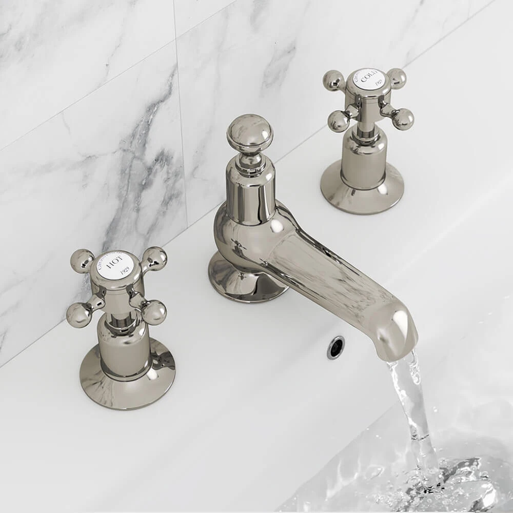 Butler & Rose Caledonia Crosshead 3 Hole Long Nose Basin Mixer - Nickel 4 Butler & Rose Caledonia Crosshead 3 Hole Long Nose Basin Mixer - Nickel - Image 2