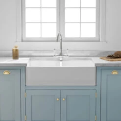 Butler & Rose Fireclay Ceramic White Double Belfast Kitchen Sink, Tap & Waste -Vado Sale Store butler and rose double belfast sink lifestyle10 1