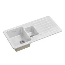 Butler & Rose Farmhouse 1.5 Bowl White Ceramic Kitchen Sink With Reversible Drainer - 1000mm X 500mm -Vado Sale Store butler and rose farmhouse 1 5 bowl ceramic sink cutout 1