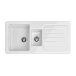 Butler & Rose Farmhouse 1.5 Bowl White Ceramic Kitchen Sink With Reversible Drainer - 1000mm X 500mm -Vado Sale Store butler and rose farmhouse 1 5 bowl ceramic sink cutout 2