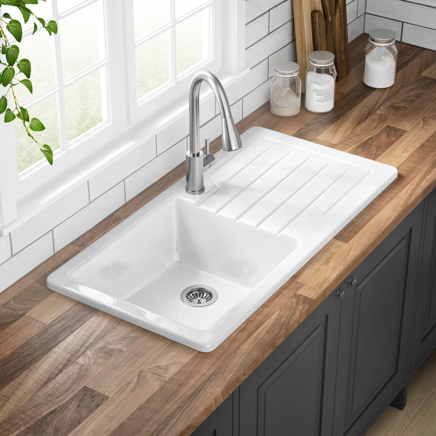 Butler & Rose Farmhouse 1 Bowl White Ceramic Kitchen Sink With Reversible Drainer - 1000 X 500mm 3 Butler & Rose Farmhouse 1 Bowl White Ceramic Kitchen Sink With Reversible Drainer - 1000 X 500mm