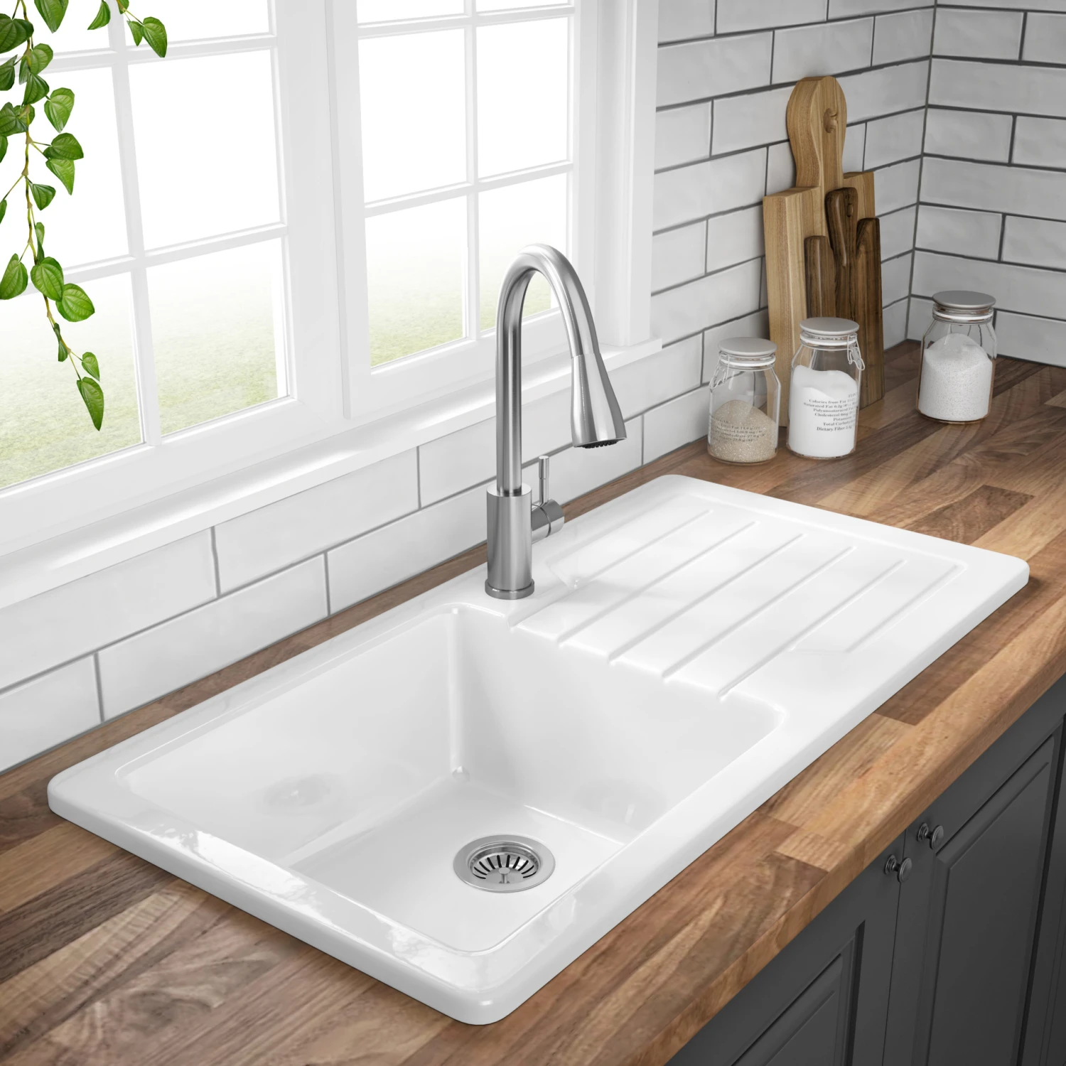 Butler & Rose Farmhouse 1 Bowl White Ceramic Kitchen Sink With Reversible Drainer - 1000 X 500mm 7 Butler & Rose Farmhouse 1 Bowl White Ceramic Kitchen Sink With Reversible Drainer - 1000 X 500mm - Image 5