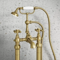 Butler & Rose Beatrice Brushed Brass Freestanding Bath Shower Mixer & Kit