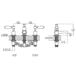 Butler & Rose Caledonia Lever 3 Hole Deck Mounted Bath Filler - Chrome -Vado Sale Store butler rose caledonia 3hole deck basin tap tech