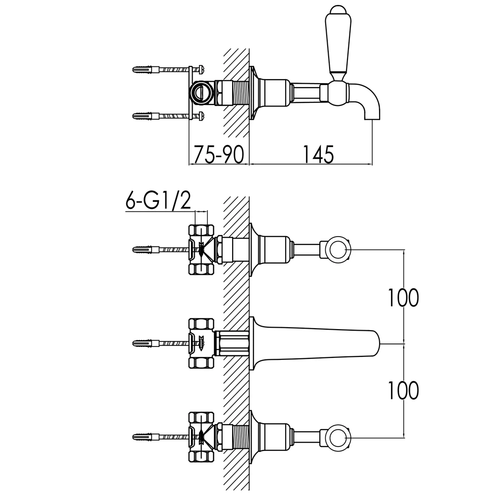 Butler & Rose Caledonia Lever 3 Hole Wall Mounted Basin Mixer - Chrome 6 Butler & Rose Caledonia Lever 3 Hole Wall Mounted Basin Mixer - Chrome - Image 4