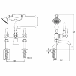 Butler & Rose Caledonia Lever Bath And Shower Mixer Tap With Shower Kit - Chrome -Vado Sale Store butler rose caledonia bath shower mixer kit tech