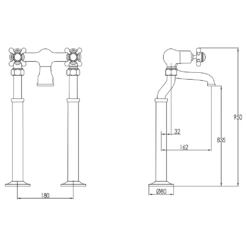 Butler & Rose Caledonia Crosshead Floorstanding Bath Filler - Nickel -Vado Sale Store butler rose caledonia cross floor bath filler tech